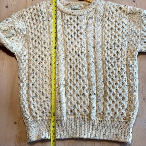 Gaeltarra Handloomed Wool Sweater Ireland Cream Cable Knit Size L Fisherman Men - Picture 7 of 10